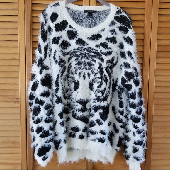 FOREVER 21 Tiger King Fuzzy Sweater Large Black - Picture 2 of 8